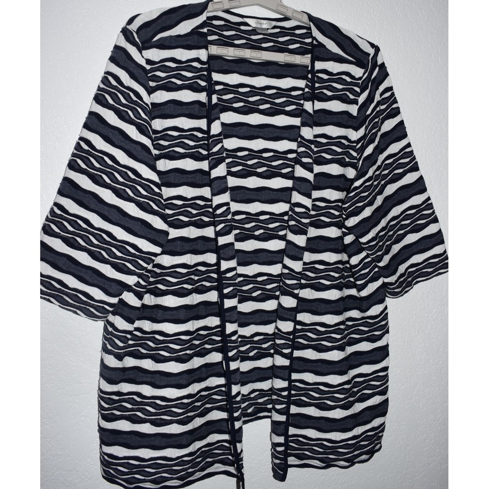 CJ Banks 3X Open Front Cardigan Wavy Stripe Lightweight Coastal Beachy